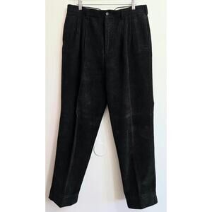 Daniel Cremieux Men Vtg Y2K Preppy Salon Baggy Pleated Black Corduroy Pant 34x30